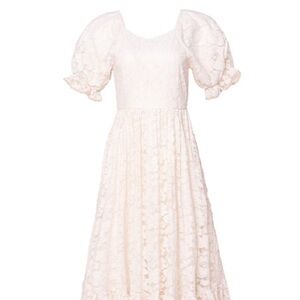 Elegant Lace Puff Sleeve Dress - Cream